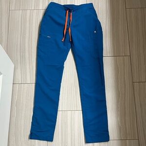 Figs Vibrant Blue Yola scrub pants with Bold Orange Drawstring